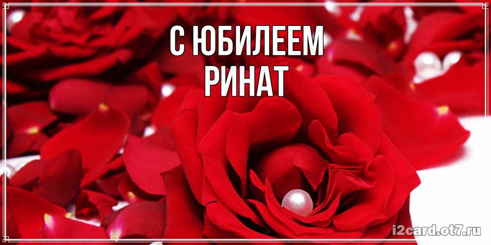 Открытка на каждый день с именем, Ринат C юбилеем роза с жемчужиной на открытке для любимых Прикольная открытка с пожеланием онлайн скачать бесплатно 