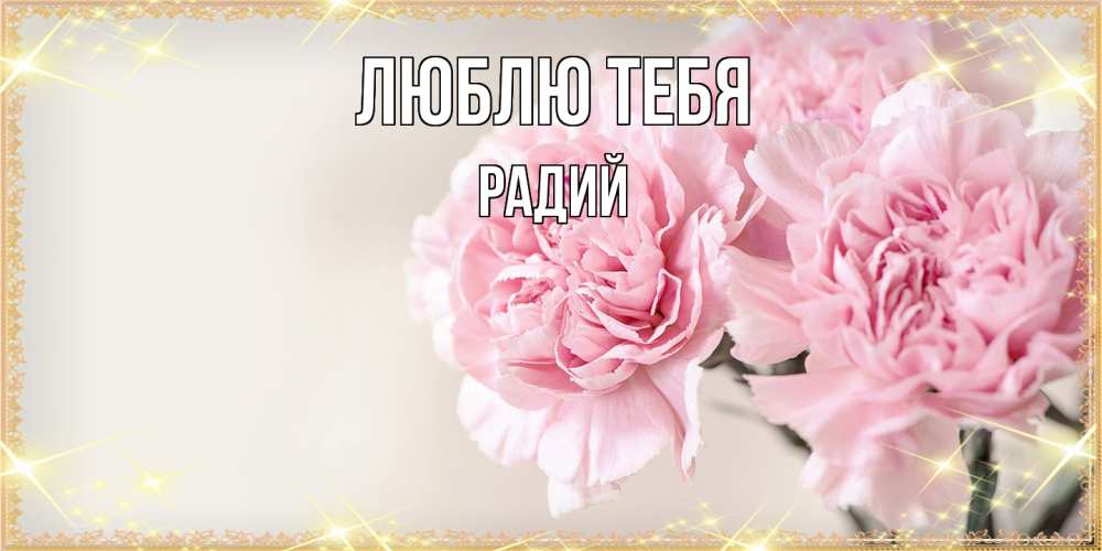 Открытка на каждый день с именем, Радий Люблю тебя открытка с розовыми цветами в рамочке с подписью на 8 марта Прикольная открытка с пожеланием онлайн скачать бесплатно 