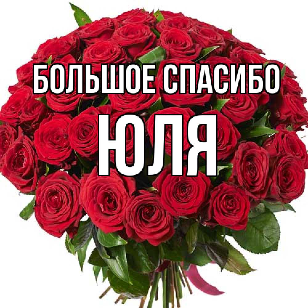 Открытка на каждый день с именем, Юля Большое спасибо букет красных роз Прикольная открытка с пожеланием онлайн скачать бесплатно 