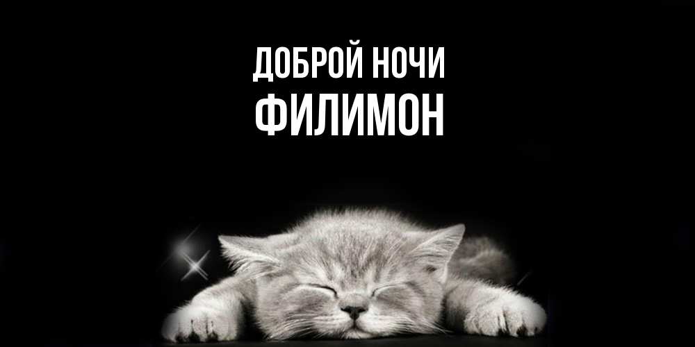 Открытка на каждый день с именем, Филимон Доброй ночи спящий котик Прикольная открытка с пожеланием онлайн скачать бесплатно 