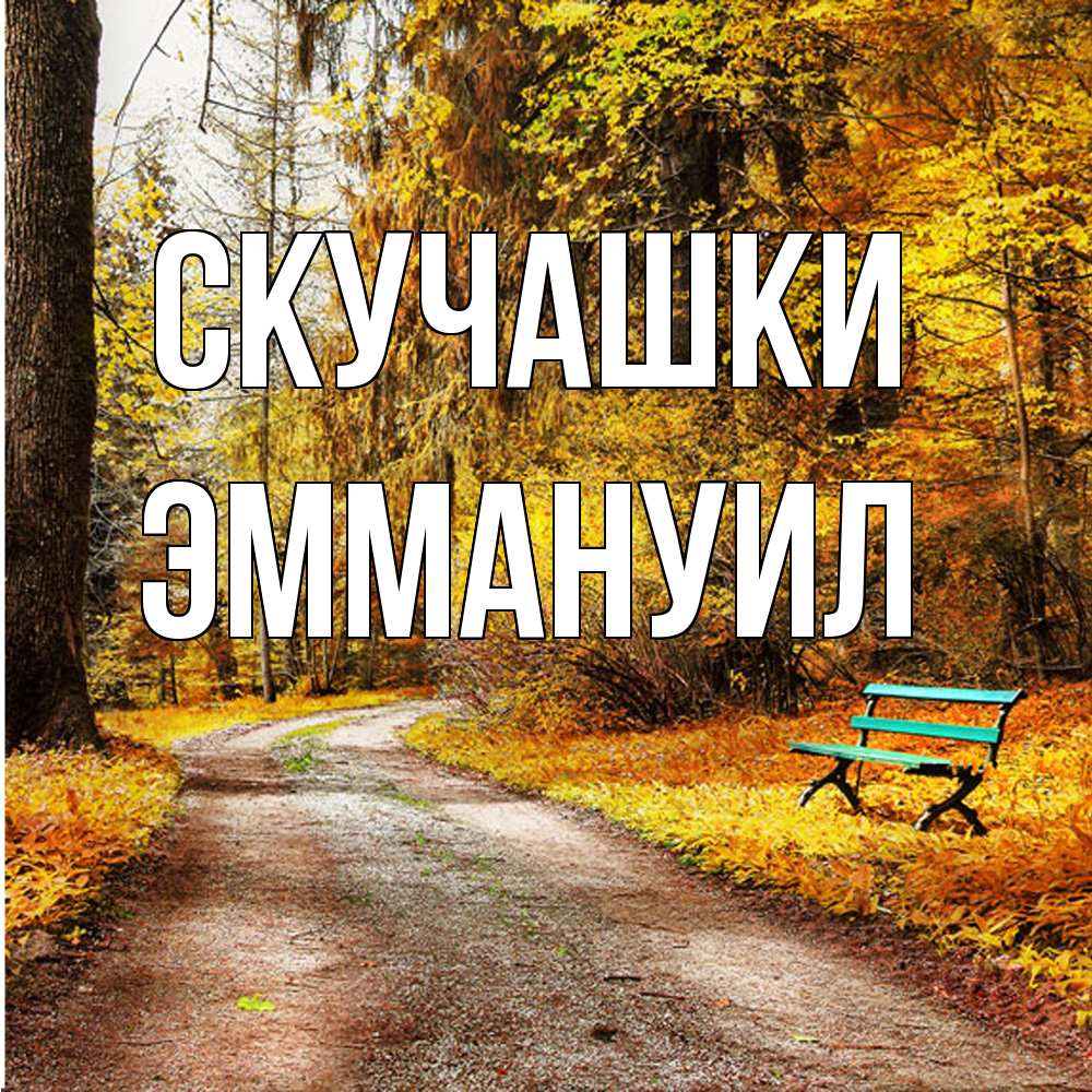 Открытка на каждый день с именем, Эммануил Скучашки зеленая лавочка и осенний лес Прикольная открытка с пожеланием онлайн скачать бесплатно 