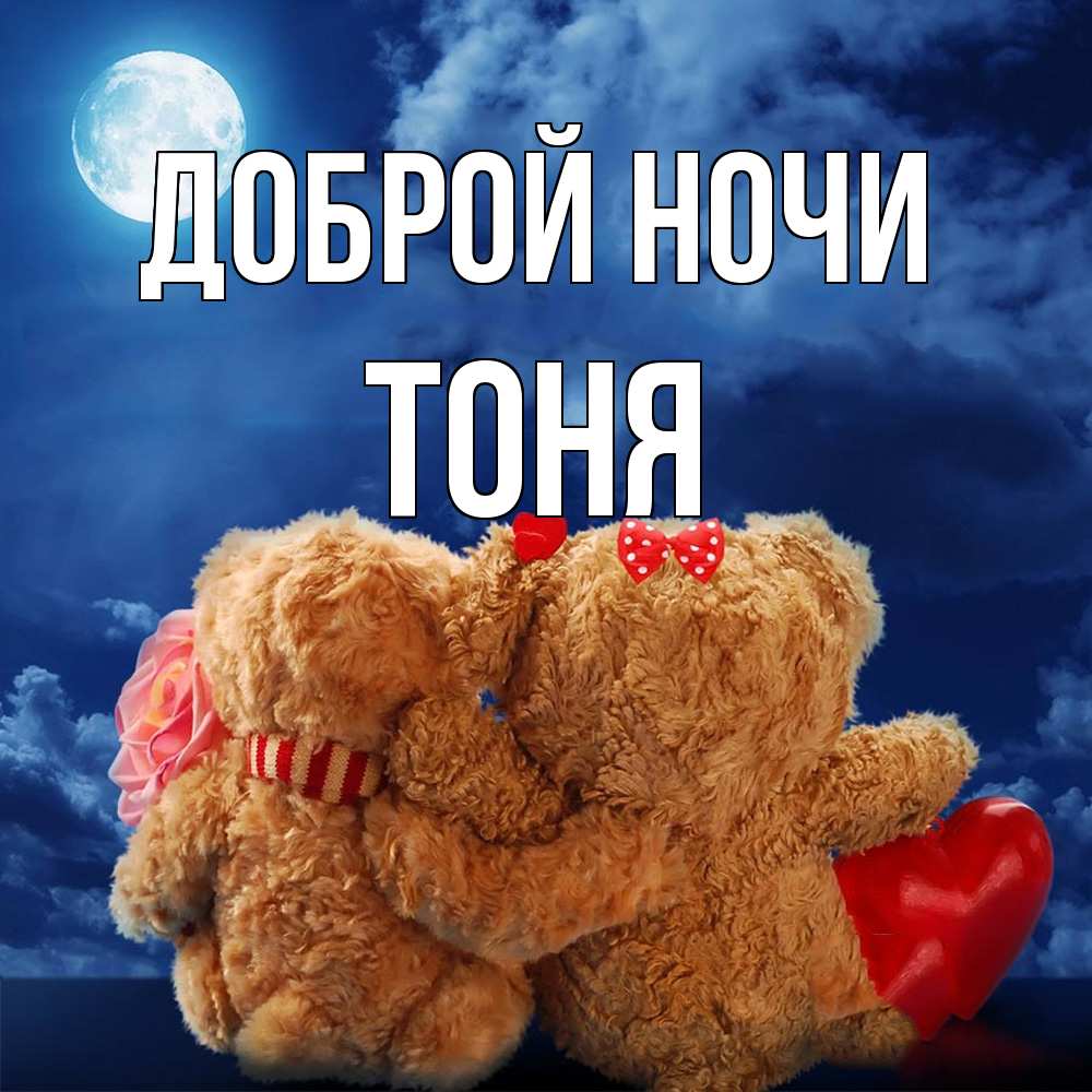 Открытка на каждый день с именем, Тоня Доброй ночи плюшевые Прикольная открытка с пожеланием онлайн скачать бесплатно 