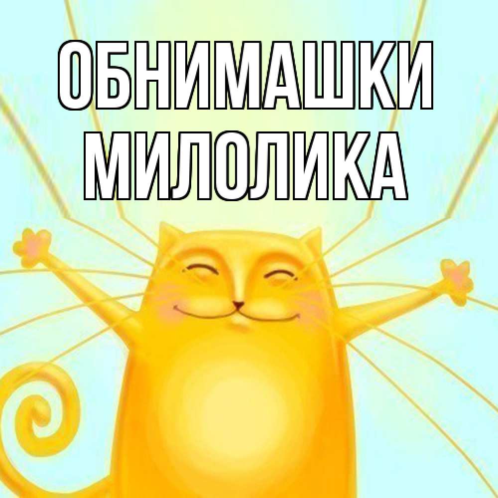 Открытка на каждый день с именем, Милолика Обнимашки солнечный обнимашечный кот Прикольная открытка с пожеланием онлайн скачать бесплатно 