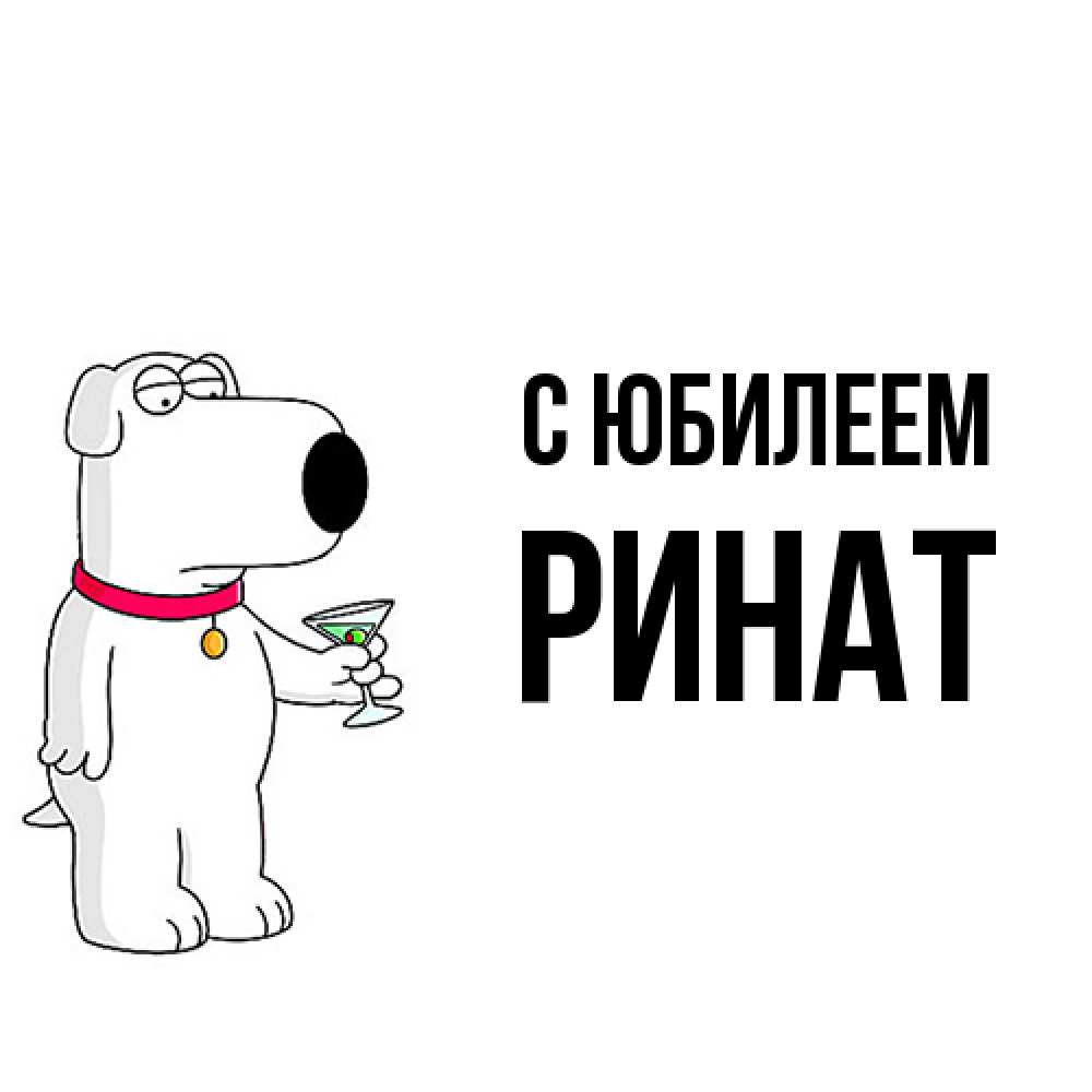 Открытка на каждый день с именем, Ринат C юбилеем песик с оливками Прикольная открытка с пожеланием онлайн скачать бесплатно 