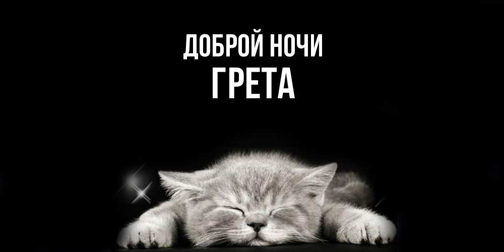 Открытка на каждый день с именем, Грета Доброй ночи спящий котик Прикольная открытка с пожеланием онлайн скачать бесплатно 