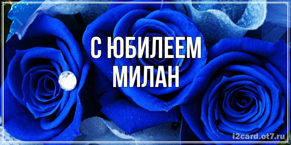 Открытка на каждый день с именем, Милан C юбилеем синие розы в росе Прикольная открытка с пожеланием онлайн скачать бесплатно 
