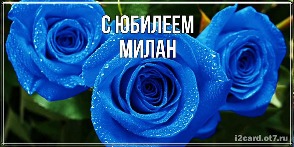 Открытка на каждый день с именем, Милан C юбилеем розы с синим цветом Прикольная открытка с пожеланием онлайн скачать бесплатно 