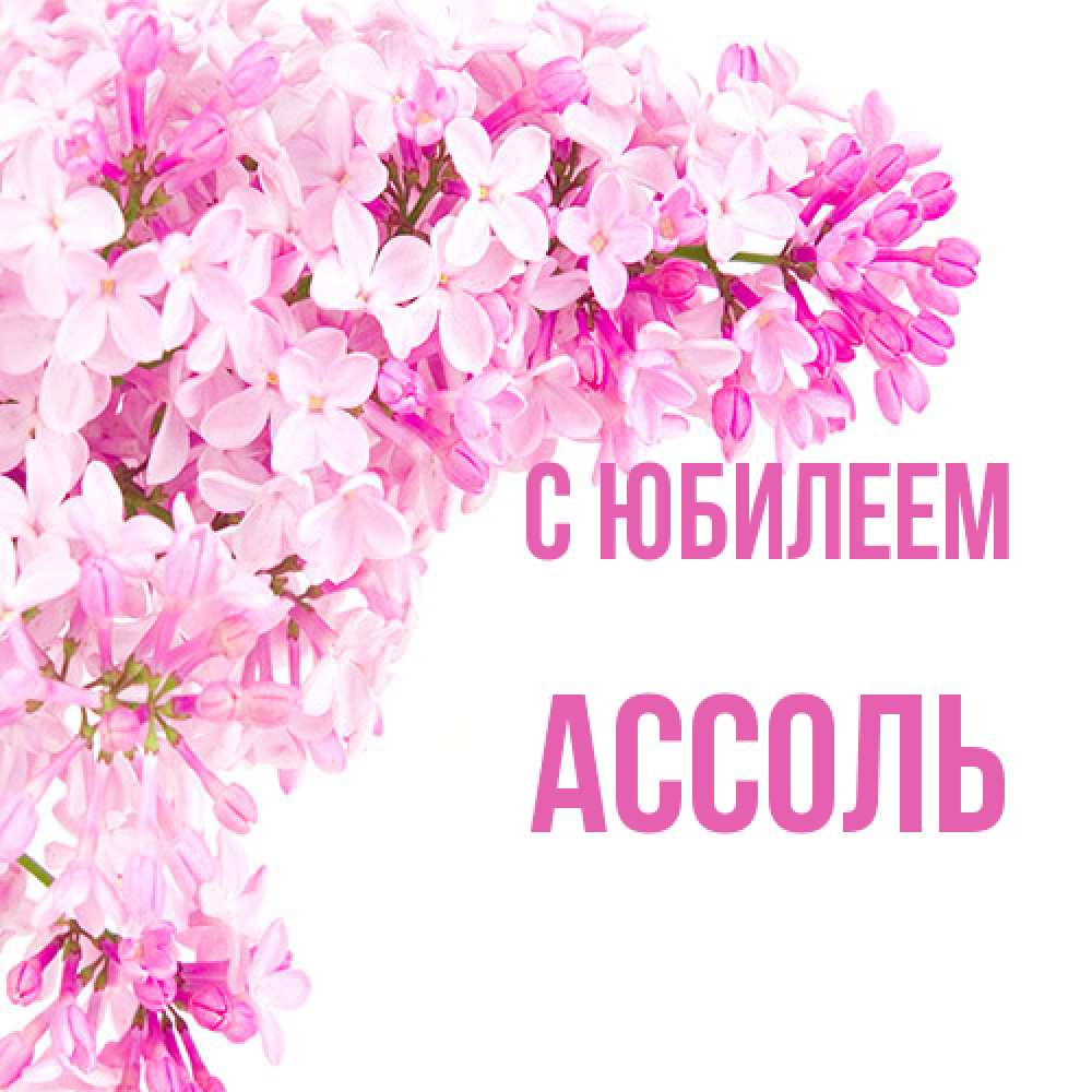 Открытка на каждый день с именем, Ассоль C юбилеем Сирень на белом фоне Прикольная открытка с пожеланием онлайн скачать бесплатно 
